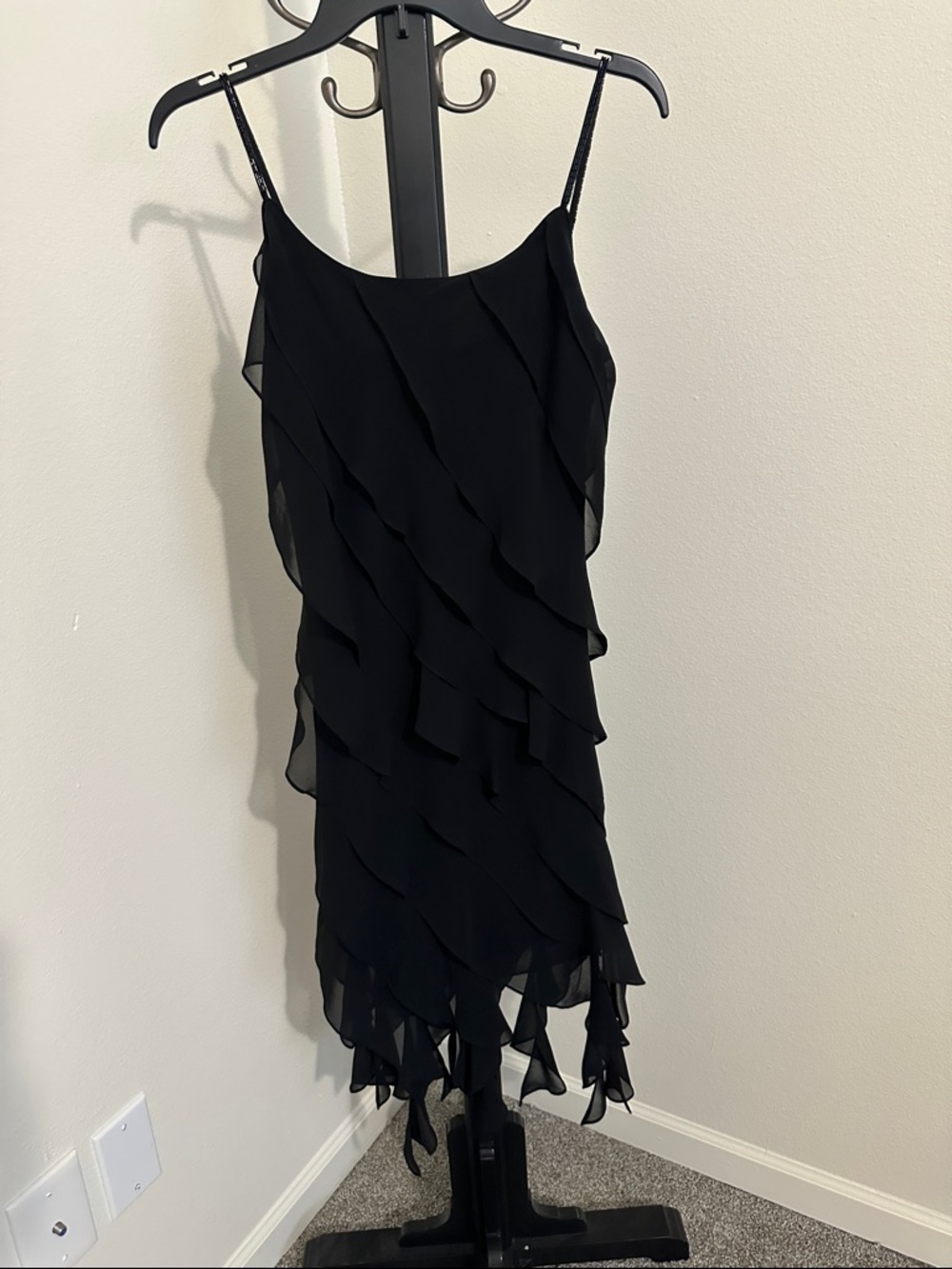 Black Layered Ruffle Slip Dress - Women's